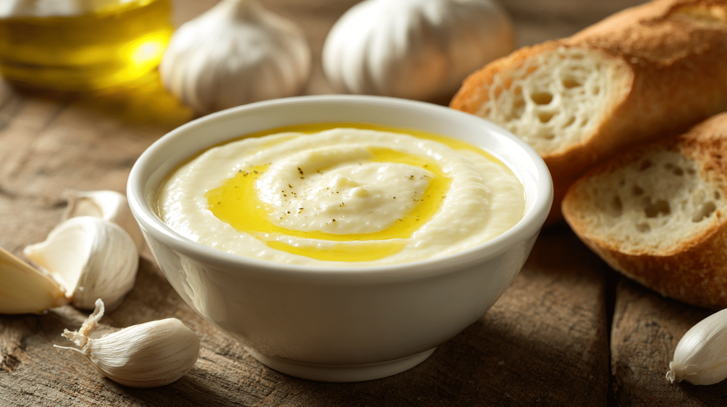 Aioli Original 1 Original Aioli Zubereitung mit frischem Knoblauch und Olivenöl