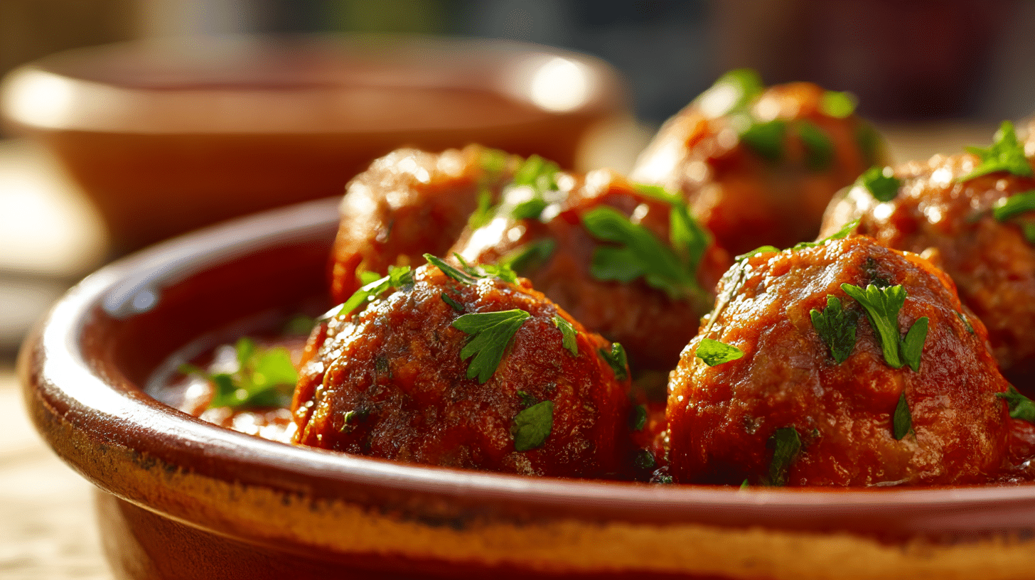 Original Albondigas als appetitliche Portion auf einem Teller serviert, nach traditionellem Rezept zubereitet.