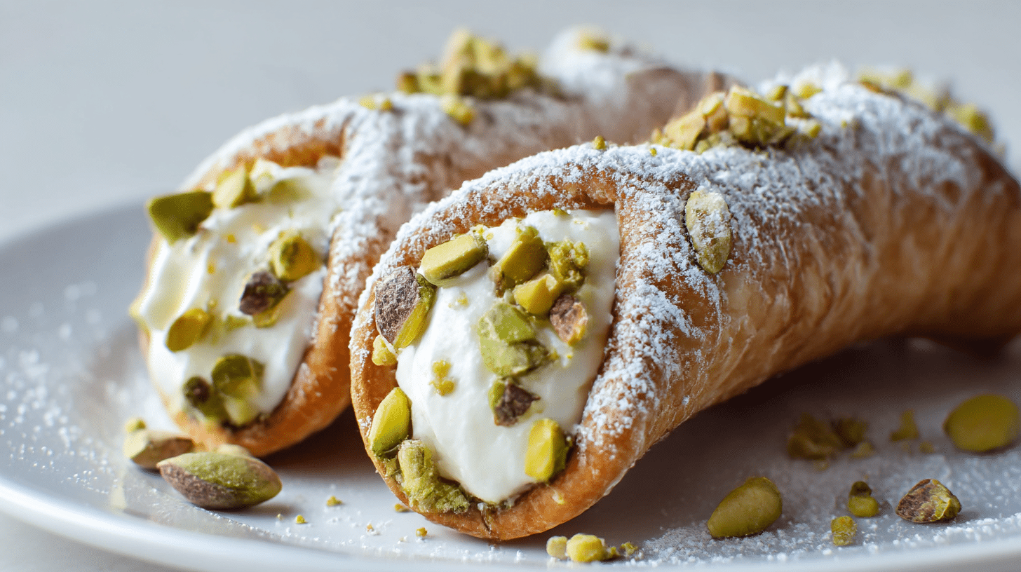 Angeschnittener original italienischer Cannoli, Füllung sichtbar