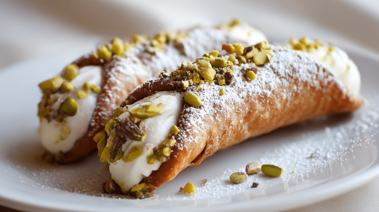 Cannoli original italienisch 1 Original italienische Cannoli auf einem Teller, gefüllt mit süßer Ricotta-Creme
