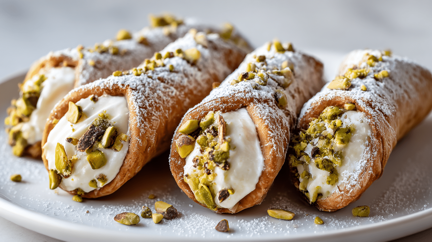 Nahaufnahme der Füllung von original italienischen Cannoli, dekoriert mit Schokoladensplittern
