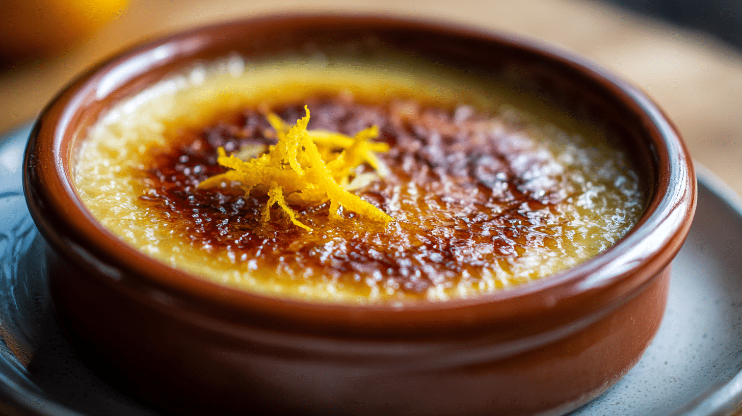 Nahaufnahme einer authentischen Crema Catalana mit cremiger Textur und Karamellkruste