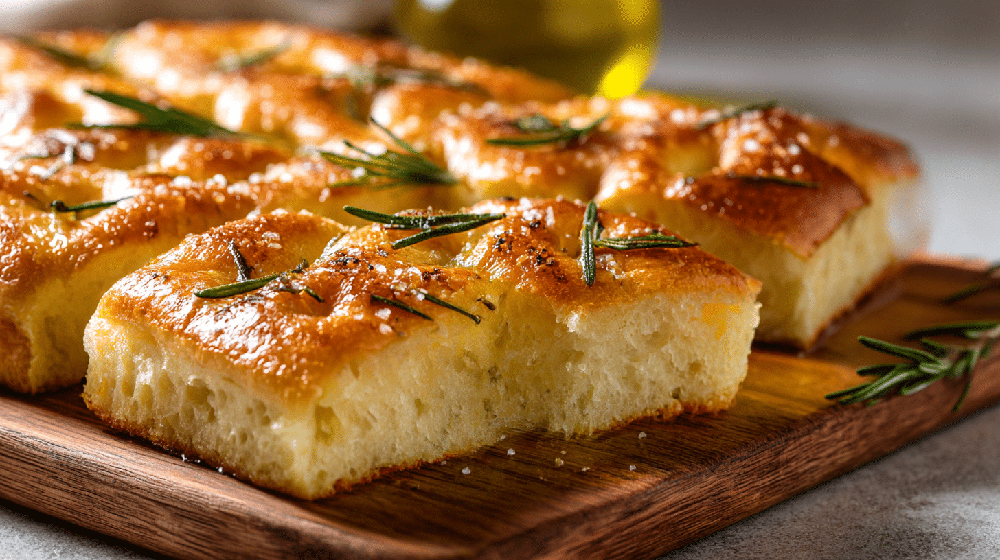 Original Focaccia Rezept mit rustikaler Oberfläche, frisch aus dem Ofen