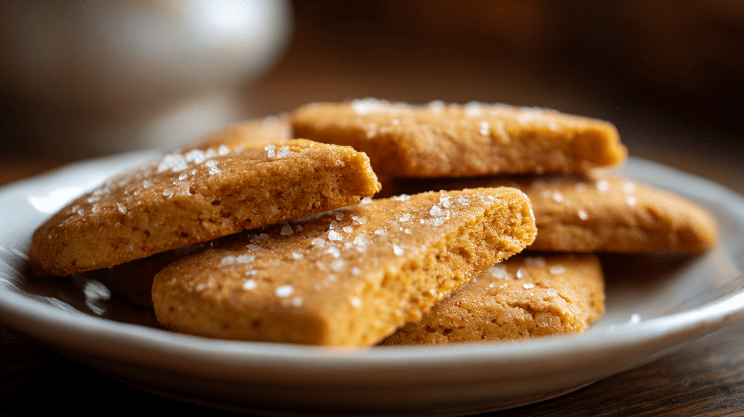 Original Friesenkekse auf einem rustikalen Holzbrett arrangiert