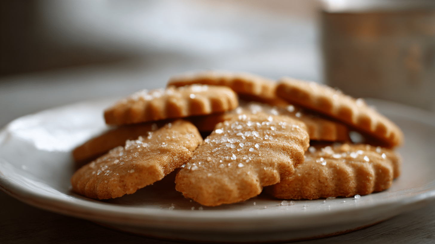 Eine Scheibe original Friesenkekse auf einem Teller neben einer Tasse Kaffee