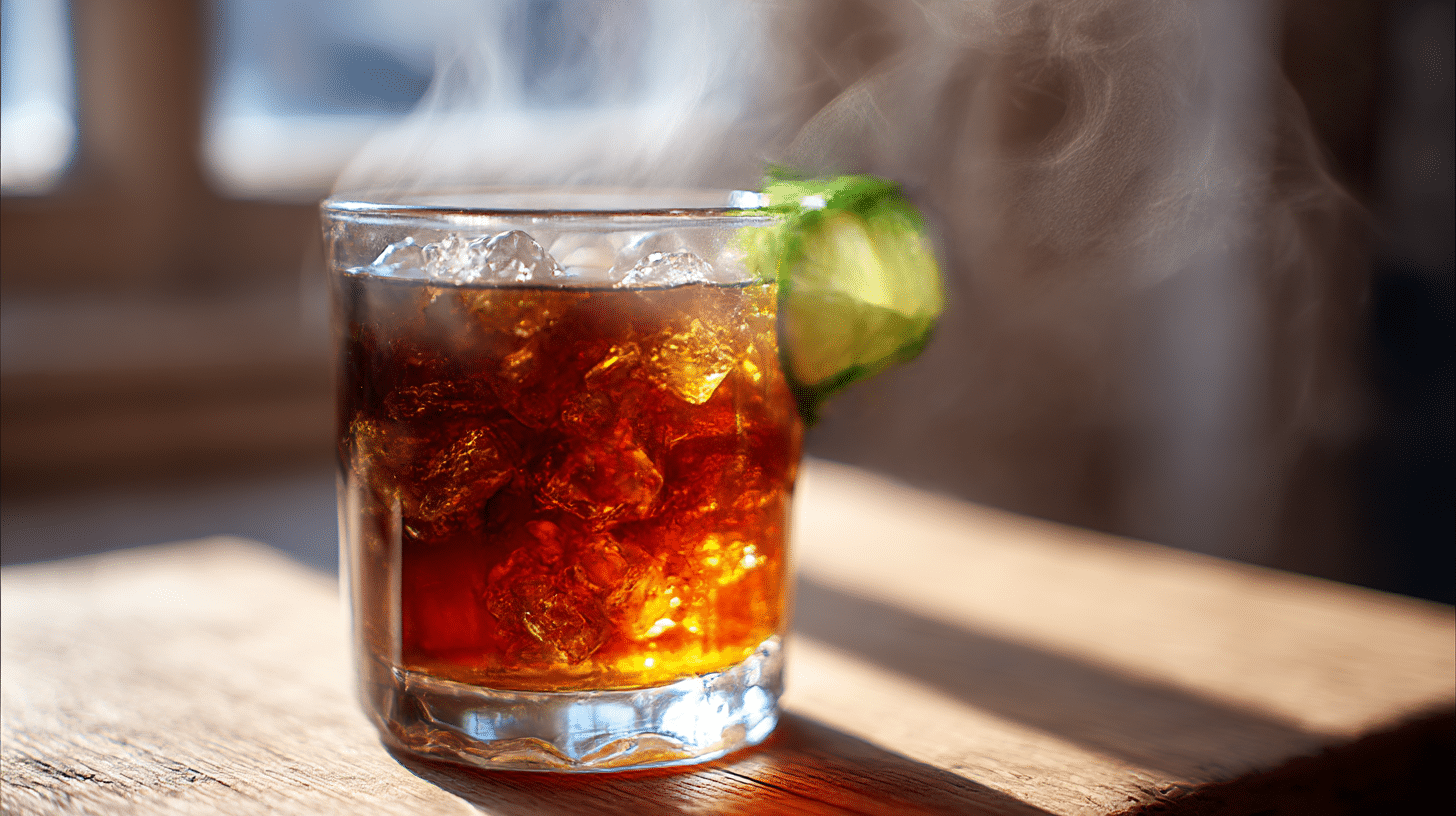 Nahaufnahme von original Grog, der in einer traditionellen Keramiktasse dampft