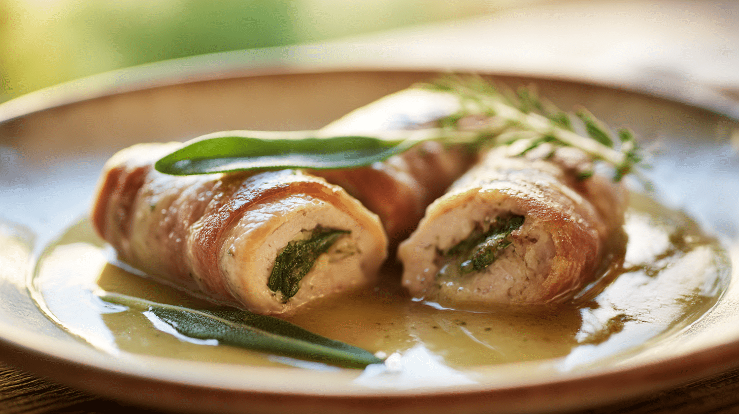 Involtini Original 1 Involtini original von unten, mit frischen Kräutern garniert