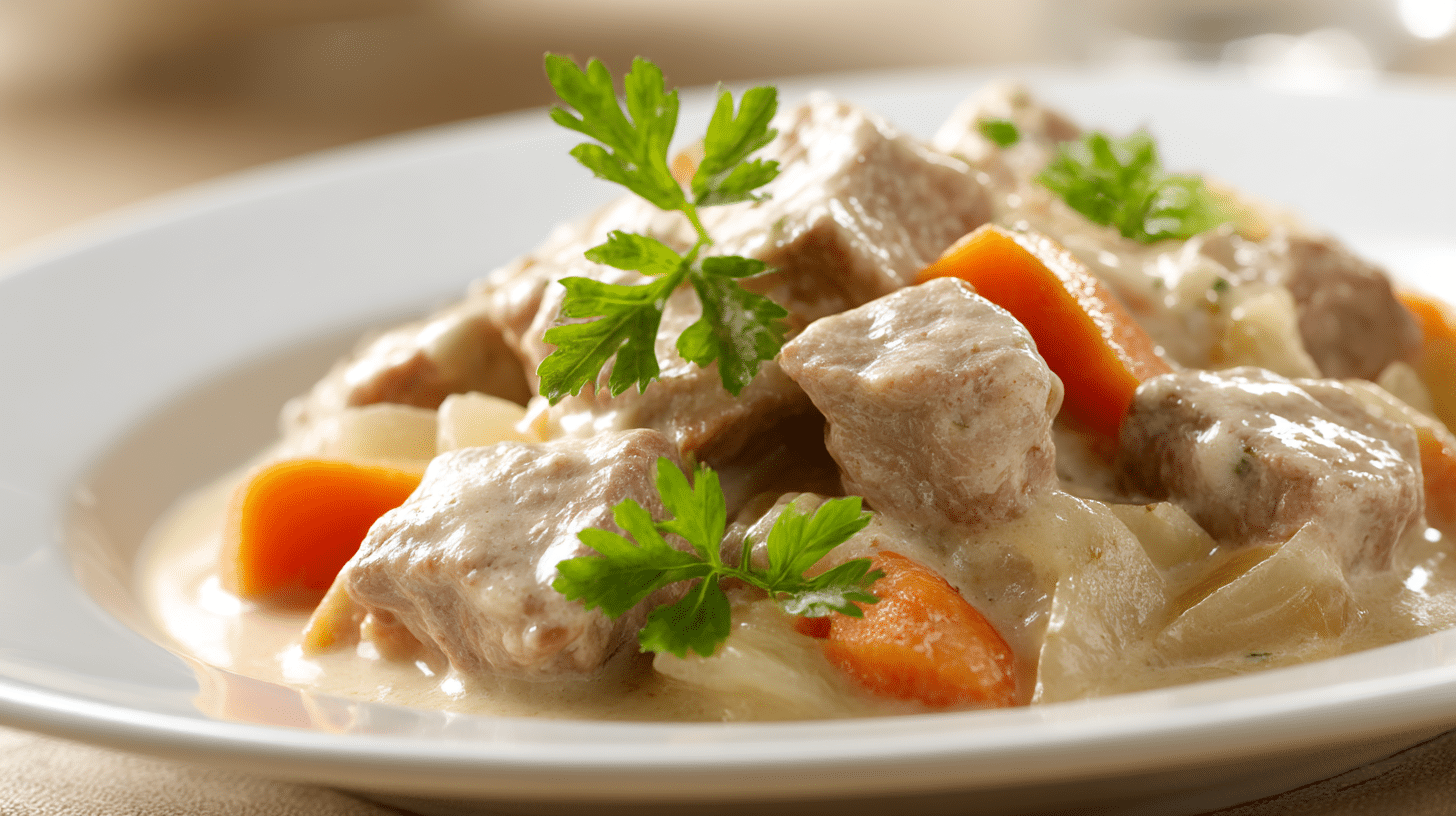 Serviervorschlag für original Kalbsrahmgulasch mit hausgemachten nudeln
