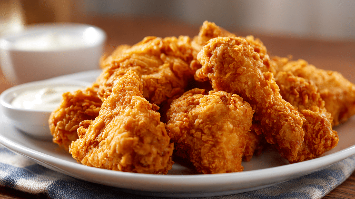 KFC Panade Original auf Teller mit Beilagen, traditionell angerichtet