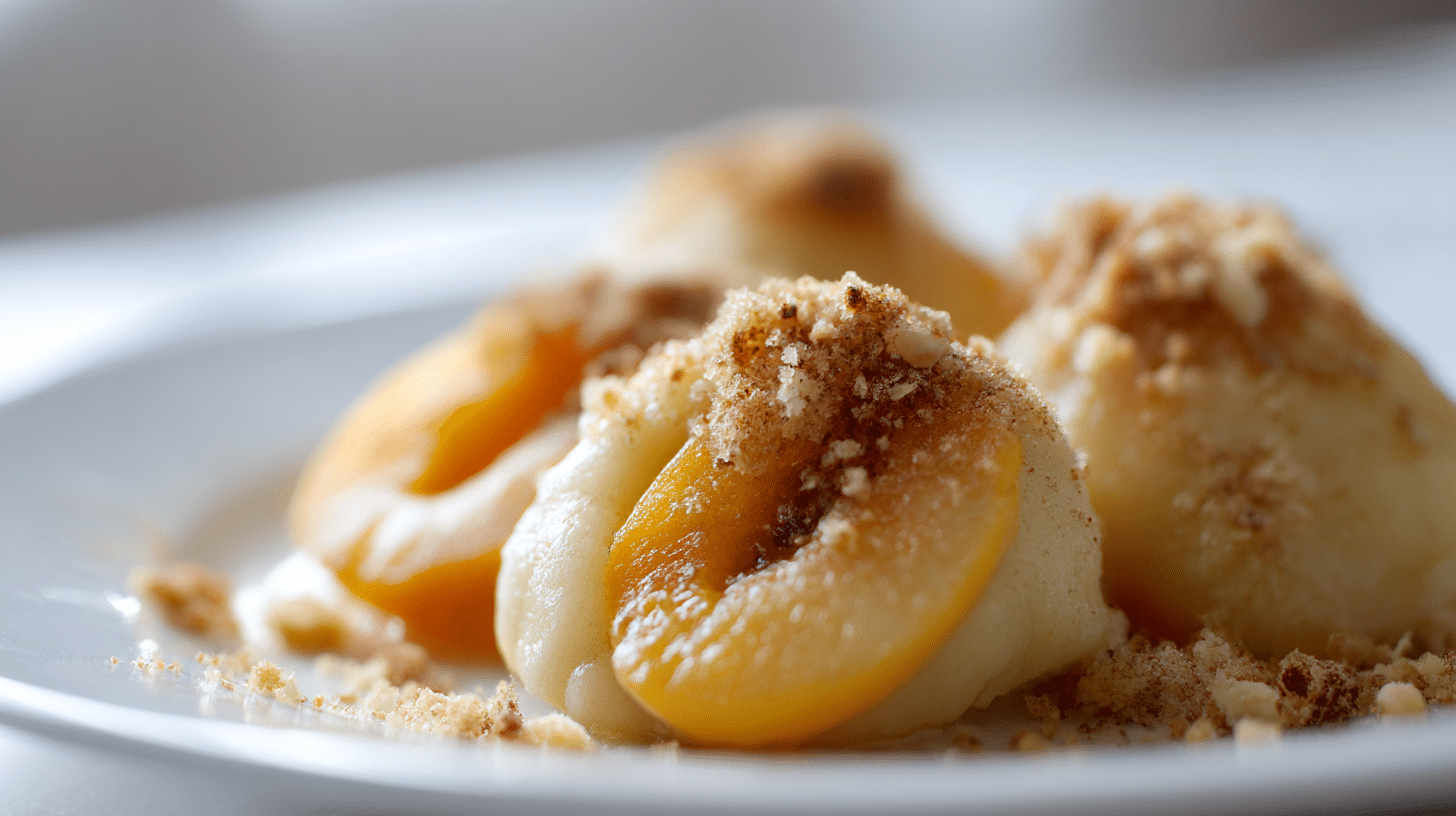 Aufgeschnittener Original Marillenknödel mit frischer Aprikose sichtbar