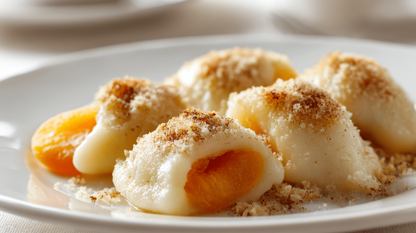 Marillenknödel Original 1 Original Marillenknödel in schöner Anrichtung auf Holzbrett