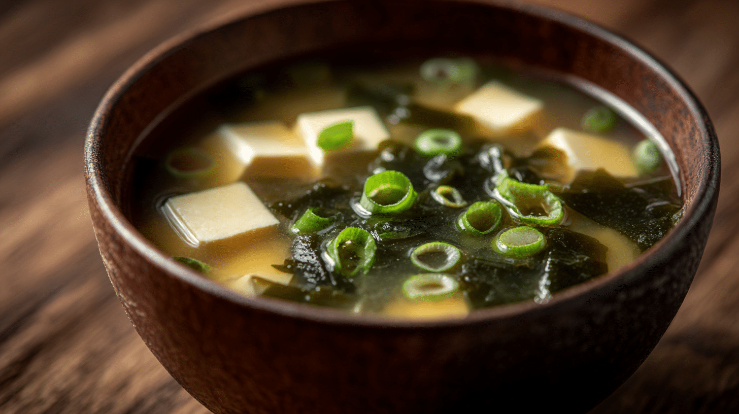 Zubereitung der original Miso-Suppe mit frischen Zutaten