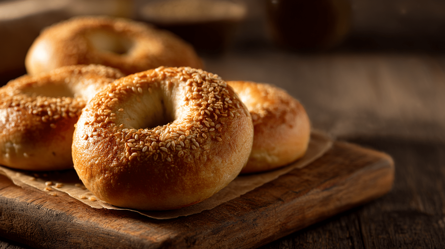 Scheibe eines original Bagels mit Frischkäse und frischen Kräutern serviert