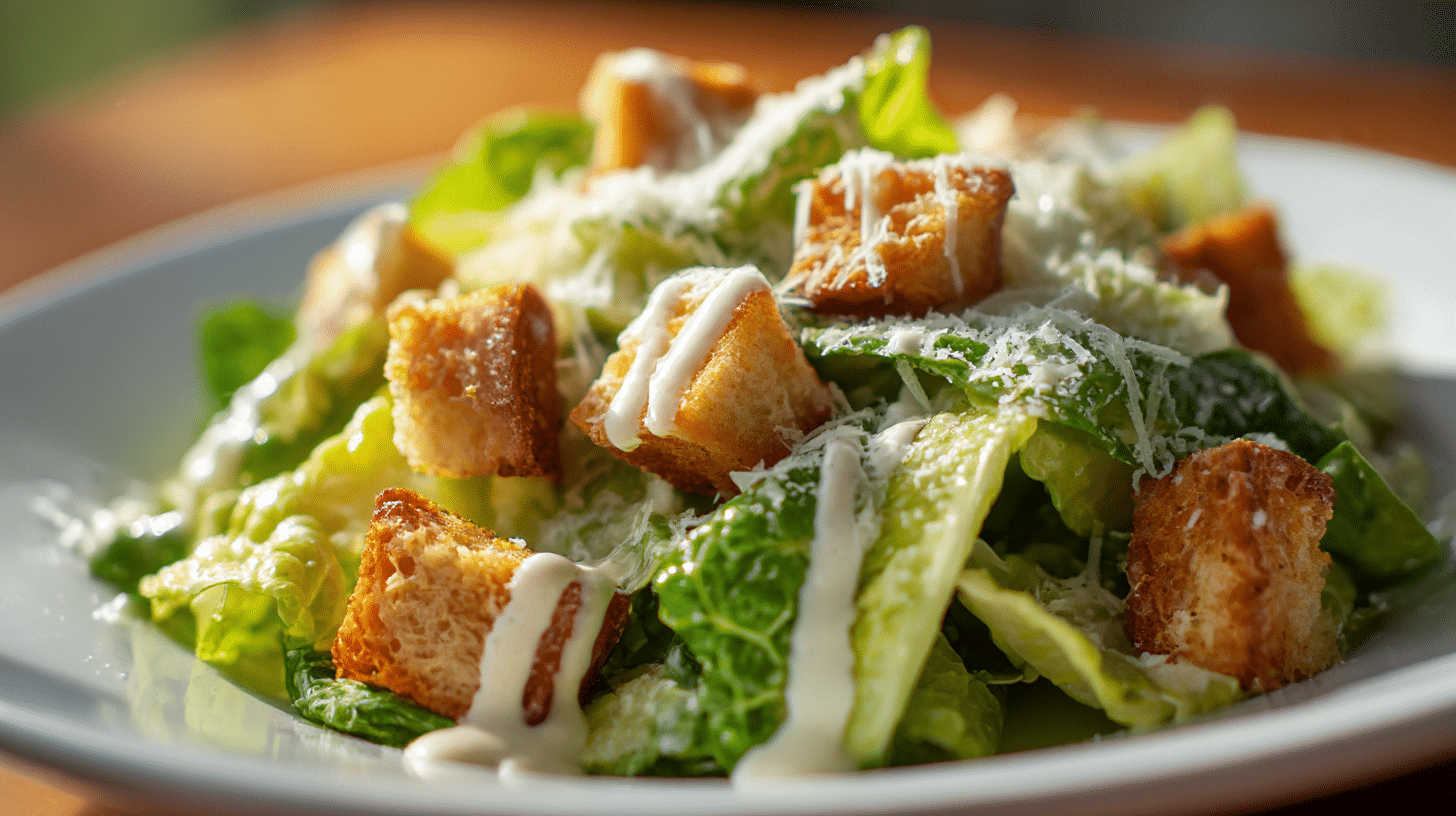 Original Caesar Salat mit frischen Zutaten und knusprigem Brot