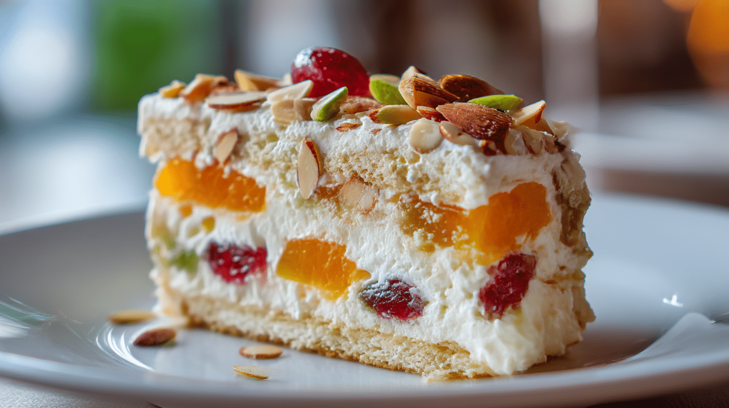 Nahaufnahme der bunten Dekorationen einer original Cassata Siciliana