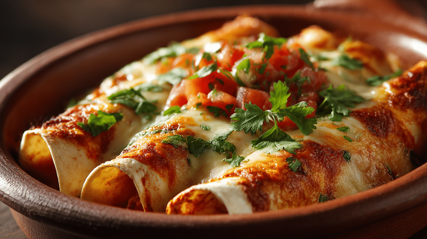 Angeschnittene Enchiladas original mexikanisch mit würziger Füllung sichtbar
