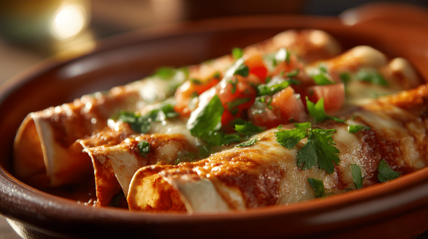 Original Enchiladas original mexikanisch auf einem rustikalen Teller serviert