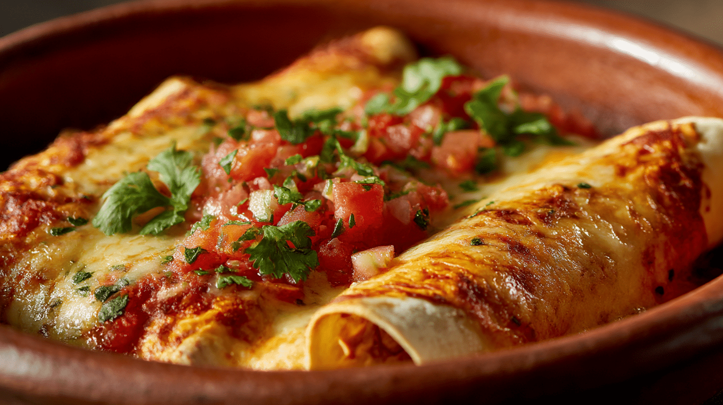 Nahaufnahme von Enchiladas original mexikanisch mit geschmolzenem Käse