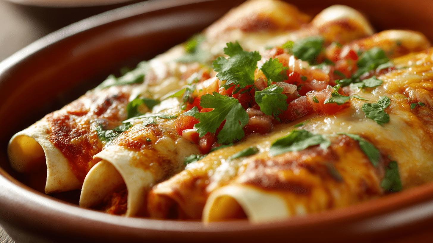 Serviervorschlag für Enchiladas original mexikanisch mit Guacamole und Salsa