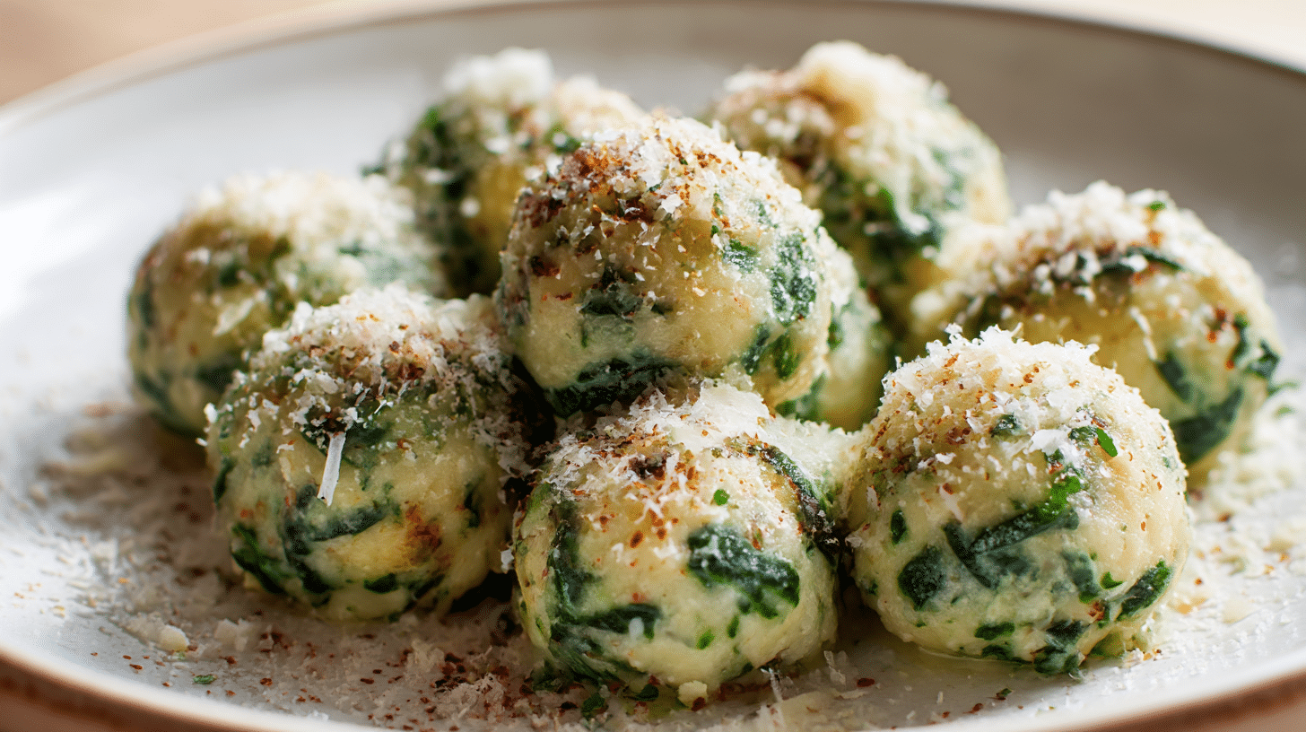 Nahaufnahme von original Malfatti mit feiner Struktur und Kräutern dekoriert