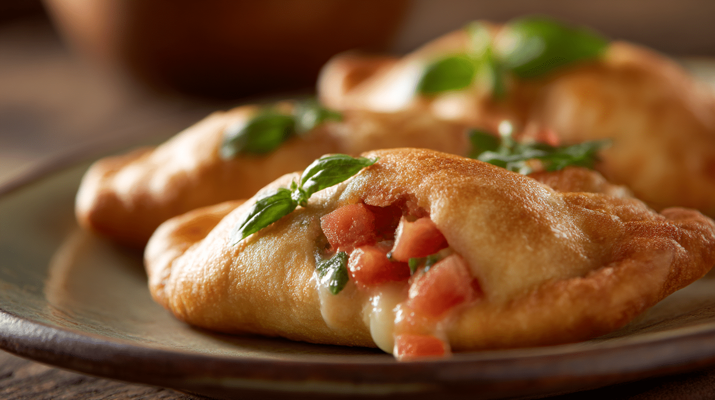 Angeschnittenes Panzerotti mit leckerer Füllung sichtbar
