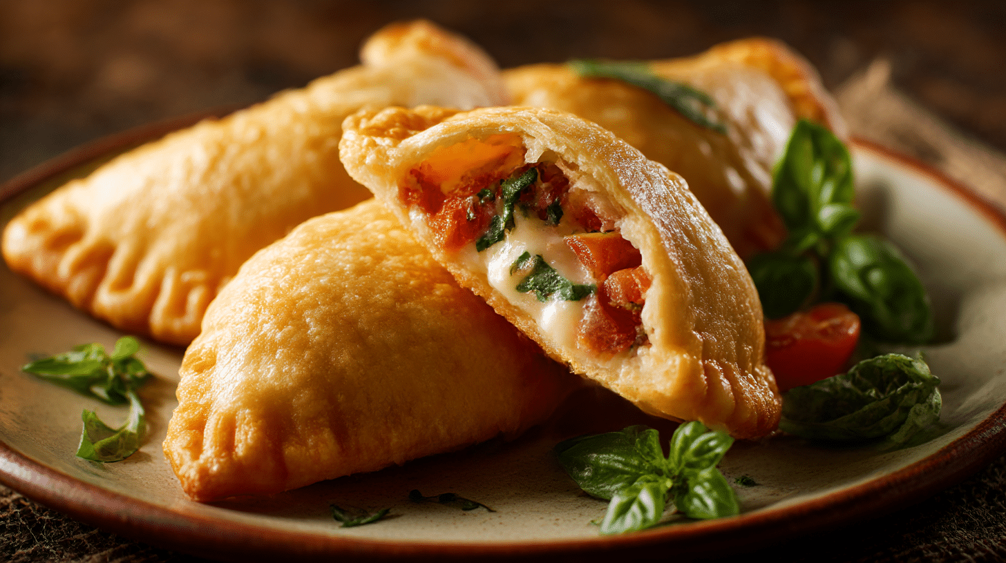 Nahaufnahme der Füllung eines Panzerotti, herzhaft und aromatisch