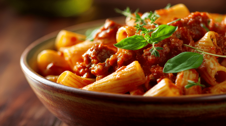 Pasta Salsiccia Original 11 Original Pasta Salsiccia in einer großen Schüssel, elegant angerichtet