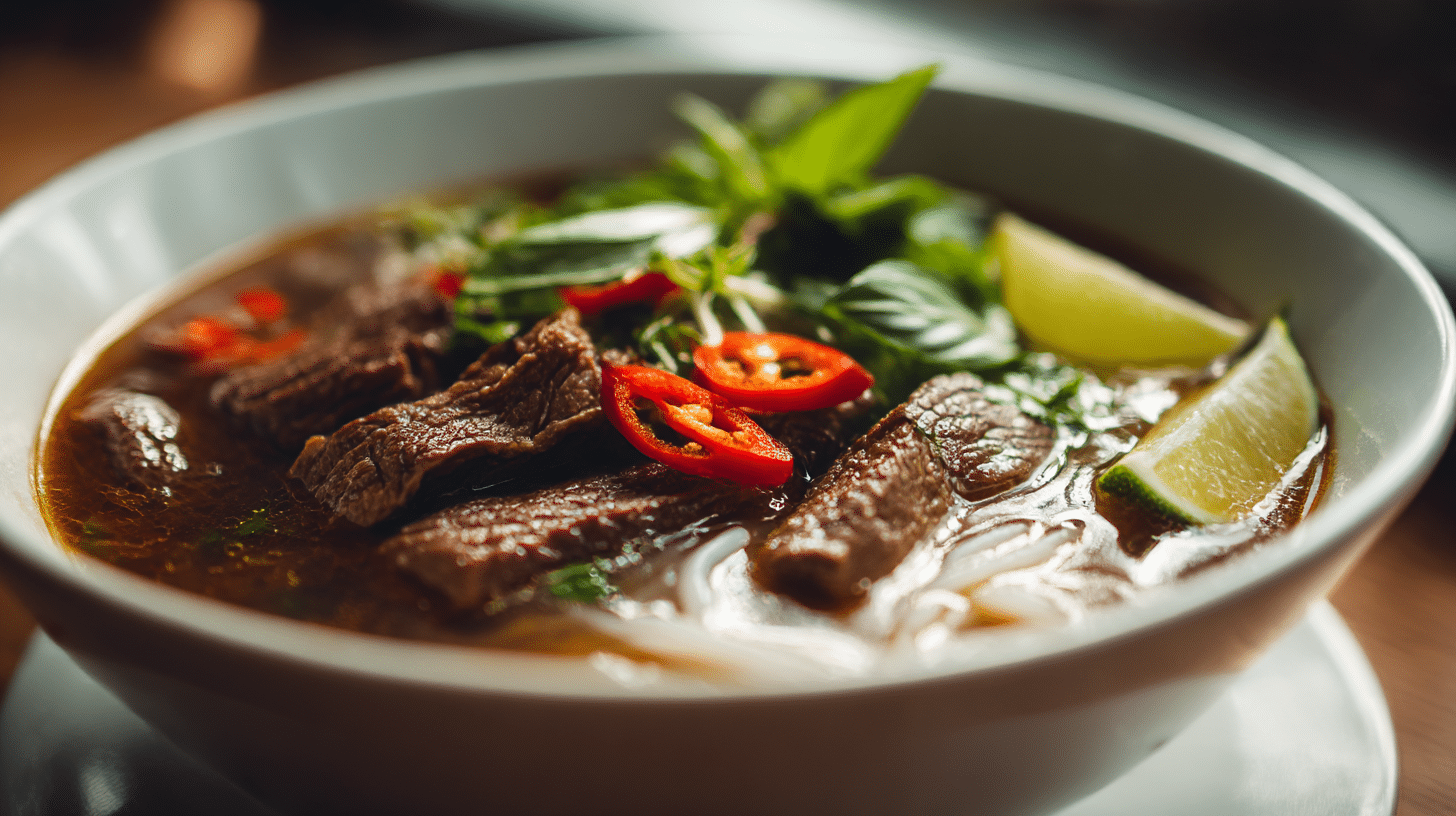 Zutaten für original Pho Bo auf Holzbrett