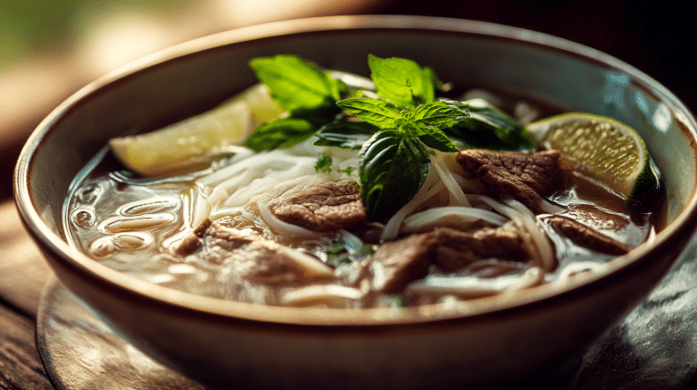 Original Pho in traditioneller Schüssel, dampfend und aromatisch serviert