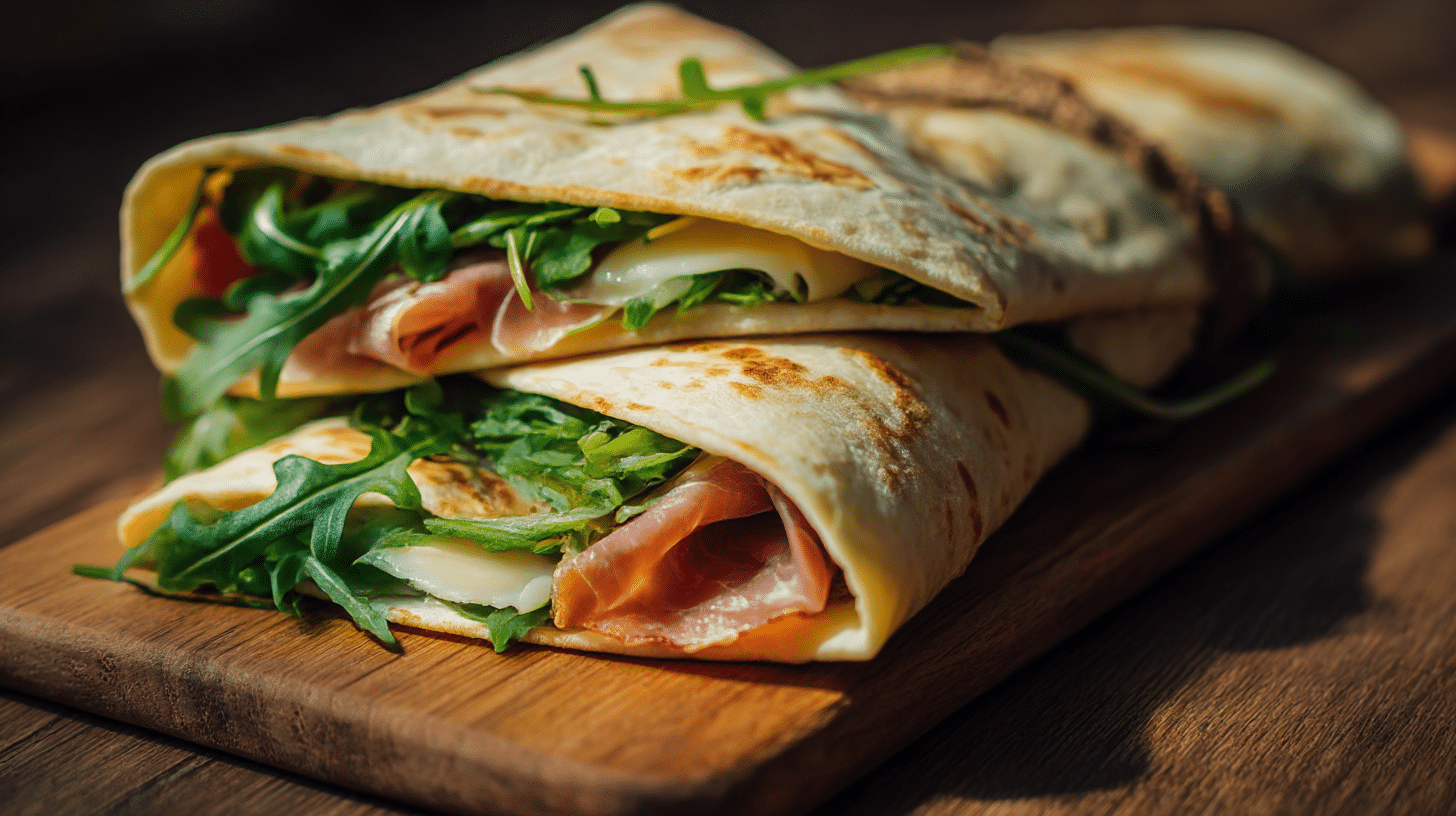 Original Piadina italienisch serviert mit traditionellen Beilagen