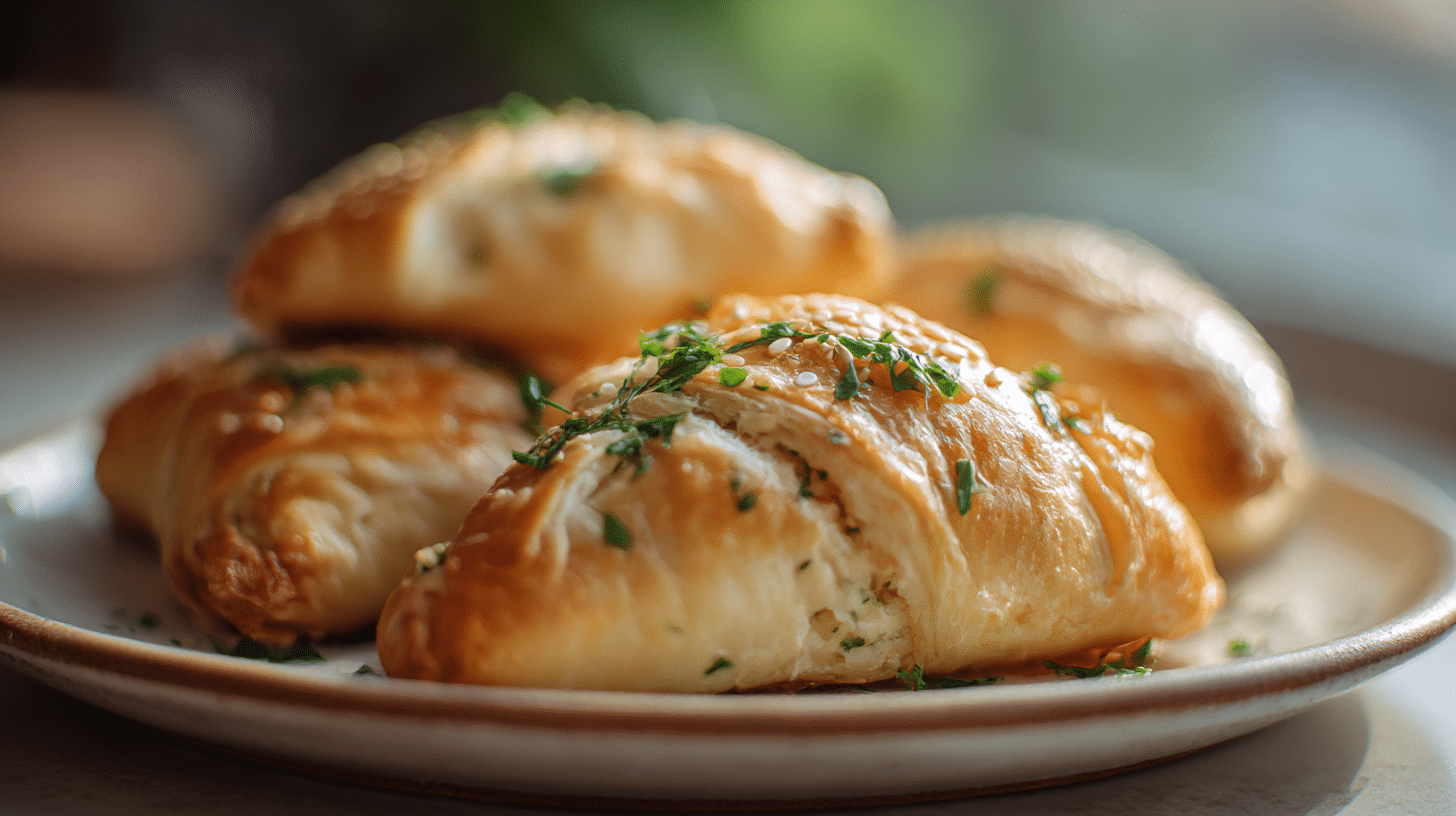 Original Pogaca 1 Original Pogaca als ganze Teigware auf einem rustikalen Holzbrett