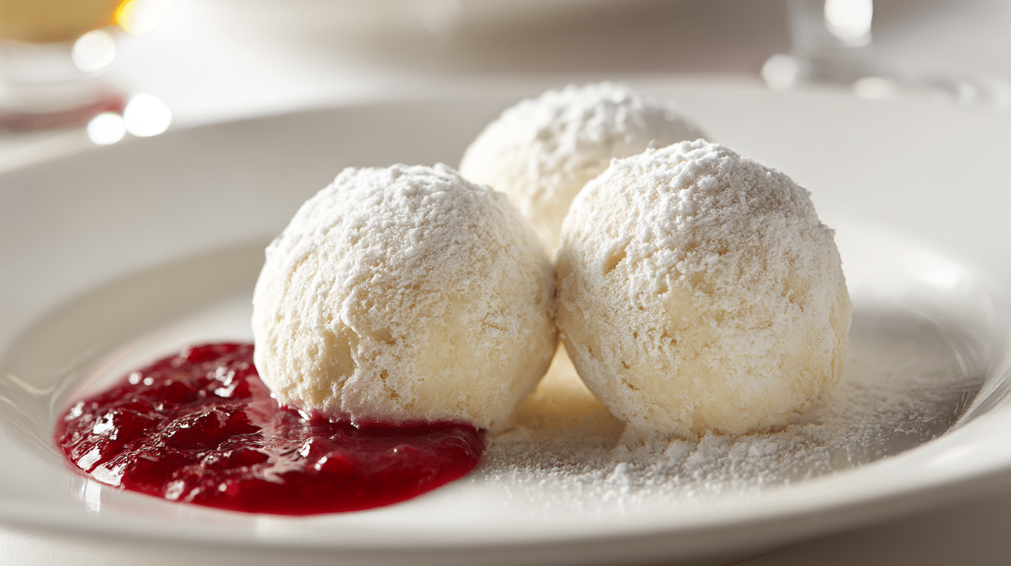 Original Salzburger Nockerl bestäubt mit Puderzucker auf einem Teller