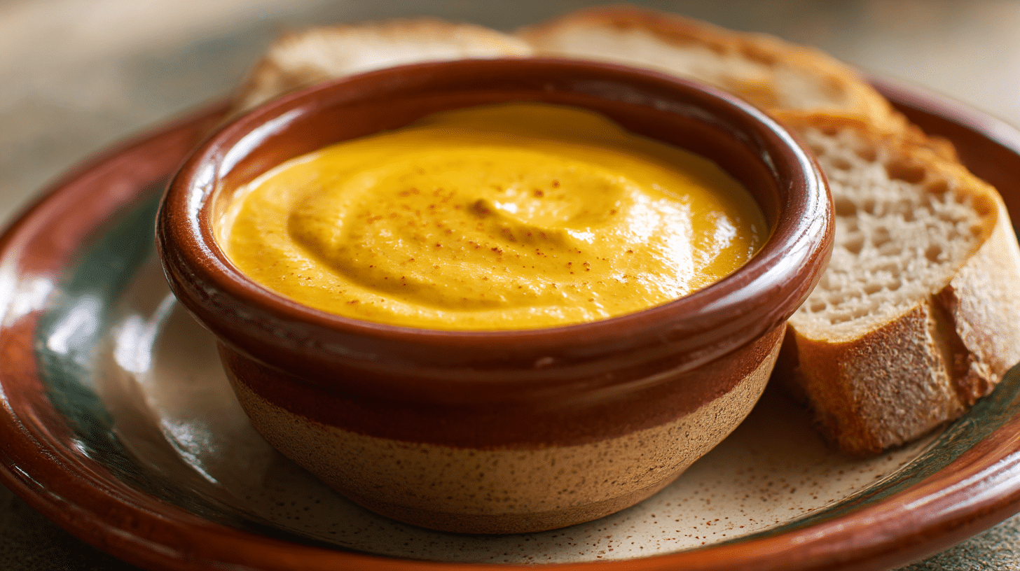 Sauce Rouille Original 1 Original Sauce Rouille in einer traditionellen Schale auf einem rustikalen Tisch