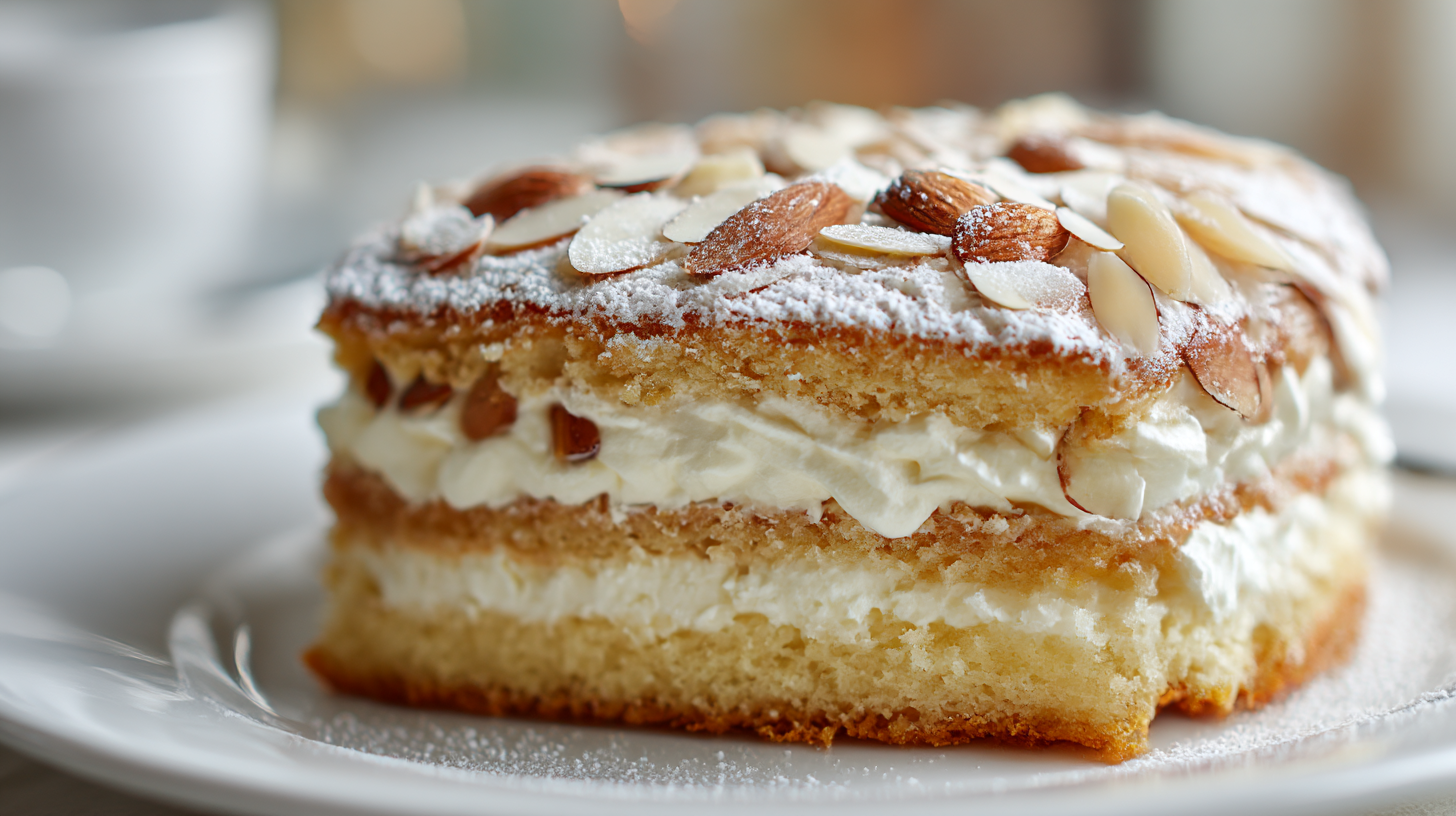 Nahaufnahme der Mandeln auf original schwedischer Mandeltorte