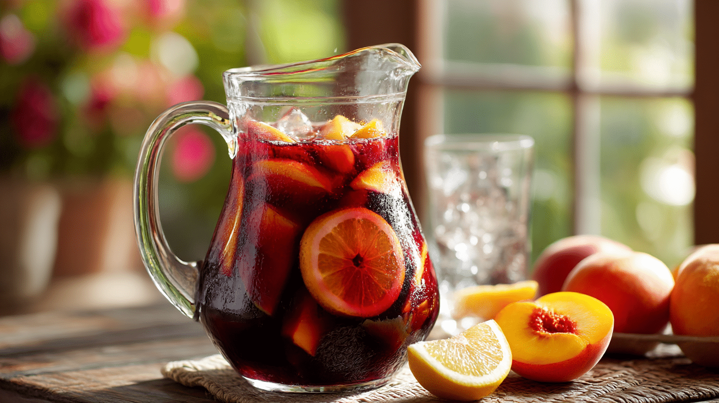 Zutaten für original spanische Sangria auf einem Tisch angeordnet