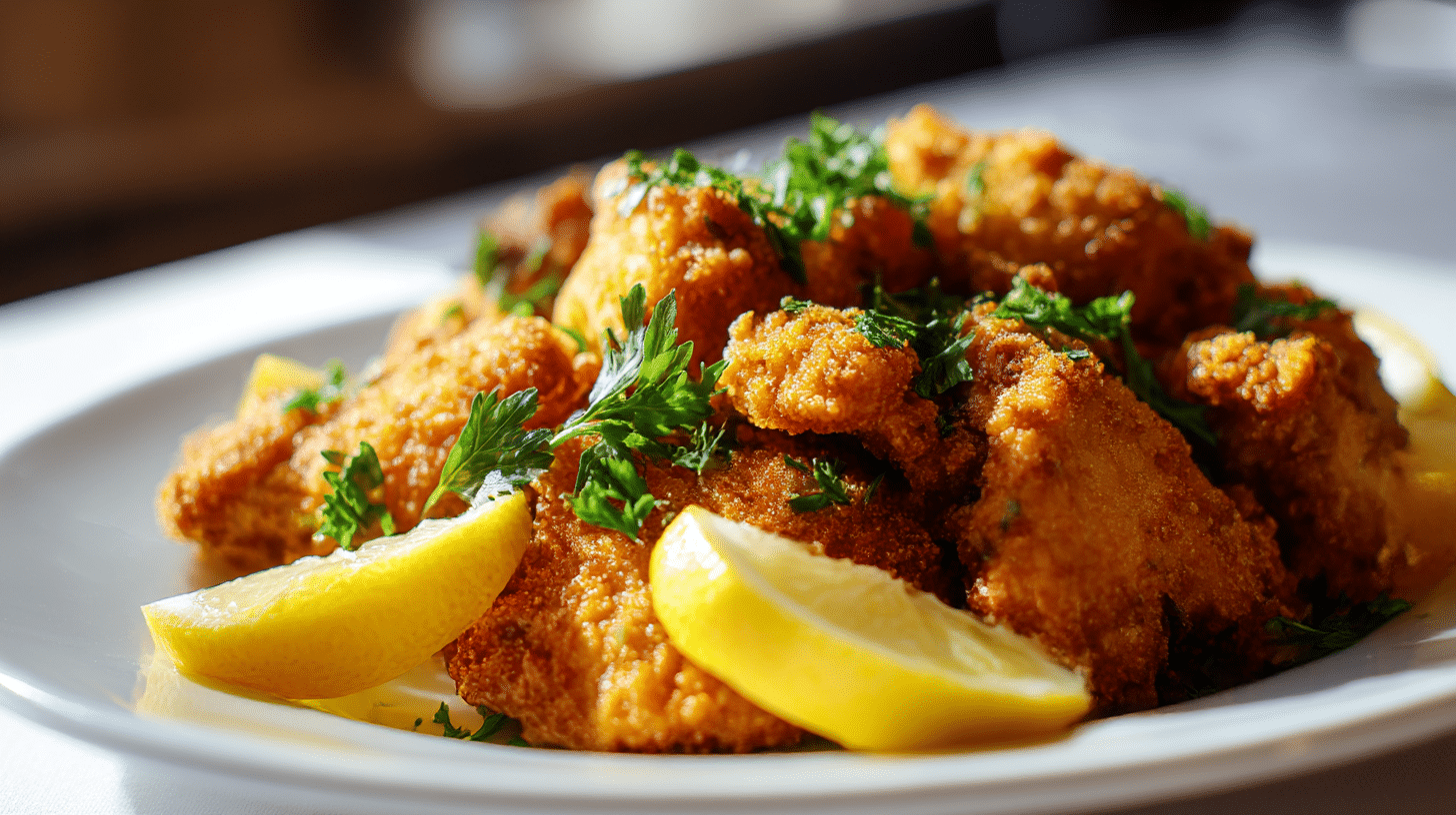 Detailansicht des knusprigen Originals Wiener Backhendl mit goldbrauner Kruste