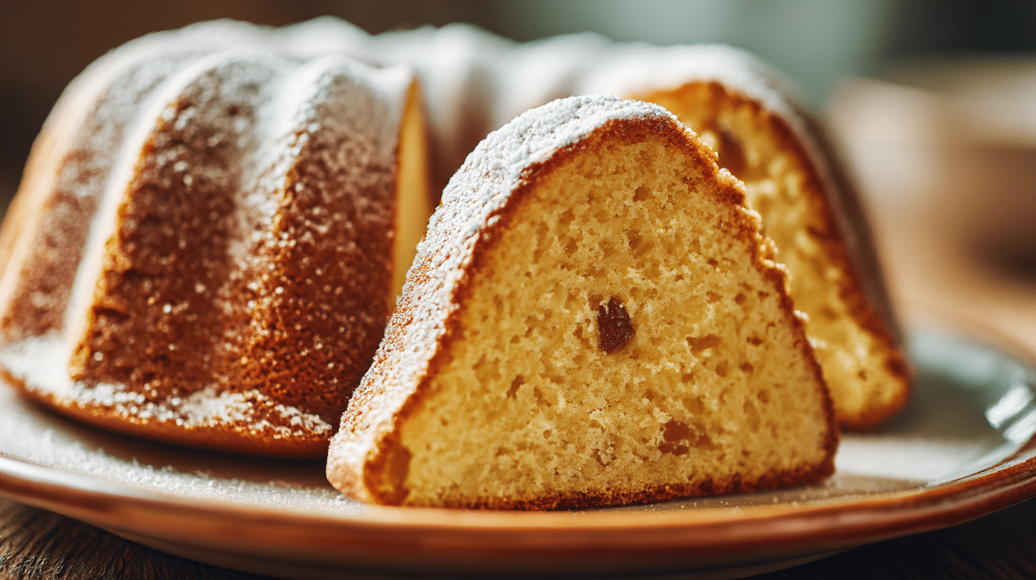 Scheibe original Wiener Gugelhupf auf Holzteller mit frischen Beeren