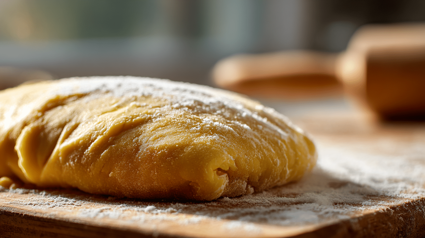 Nahaufnahme des original italienischen Pastateigs, der aus Semola hergestellt wird.