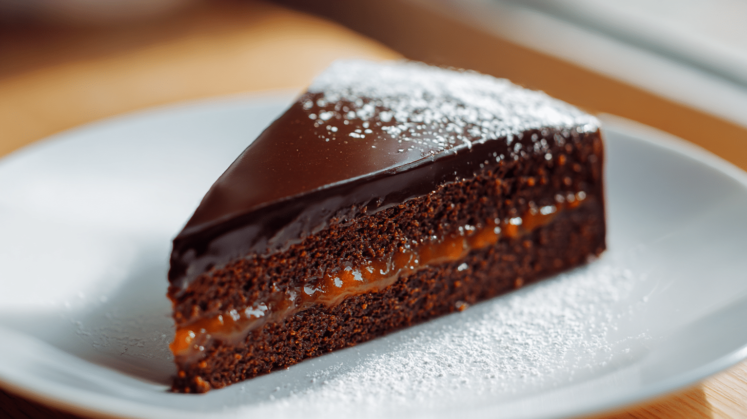 Rezept für Sachertorte Original 1 Original Sachertorte in voller Pracht, mit Schokoladenglasur bedeckt