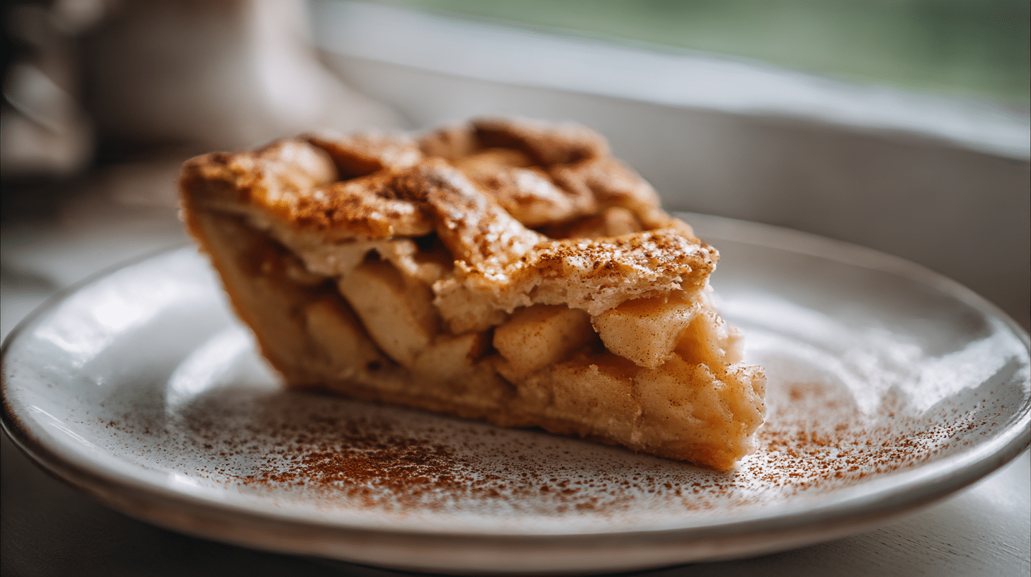 Angeschnittener original schwedischer Apfelkuchen mit saftigen Äpfeln und Zimt