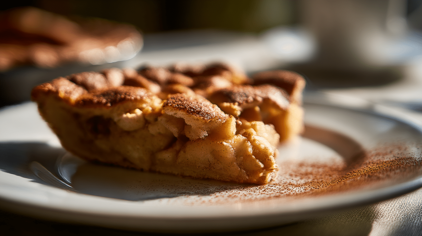 Original Schwedischer Apfelkuchen in voller Pracht auf einer rustikalen Holzplatte