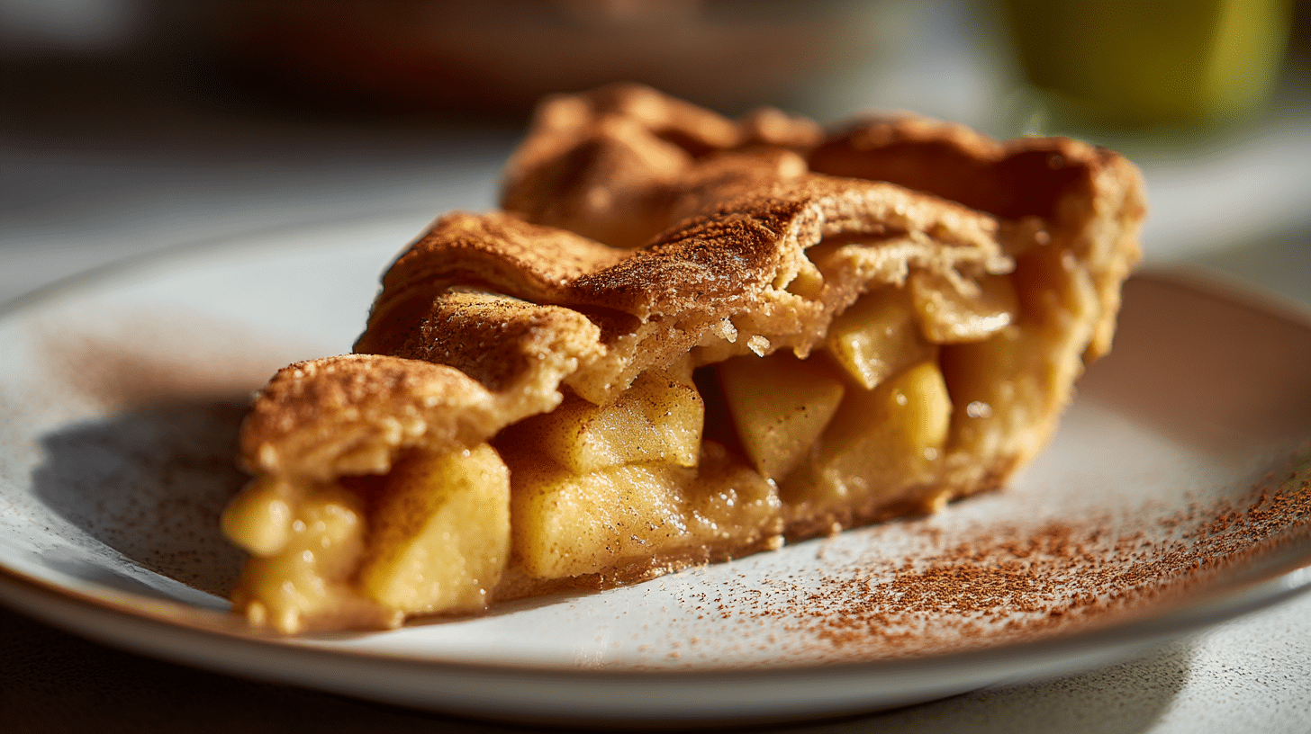 Nahaufnahme des Belags von original schwedischem Apfelkuchen mit Zimt und Äpfeln