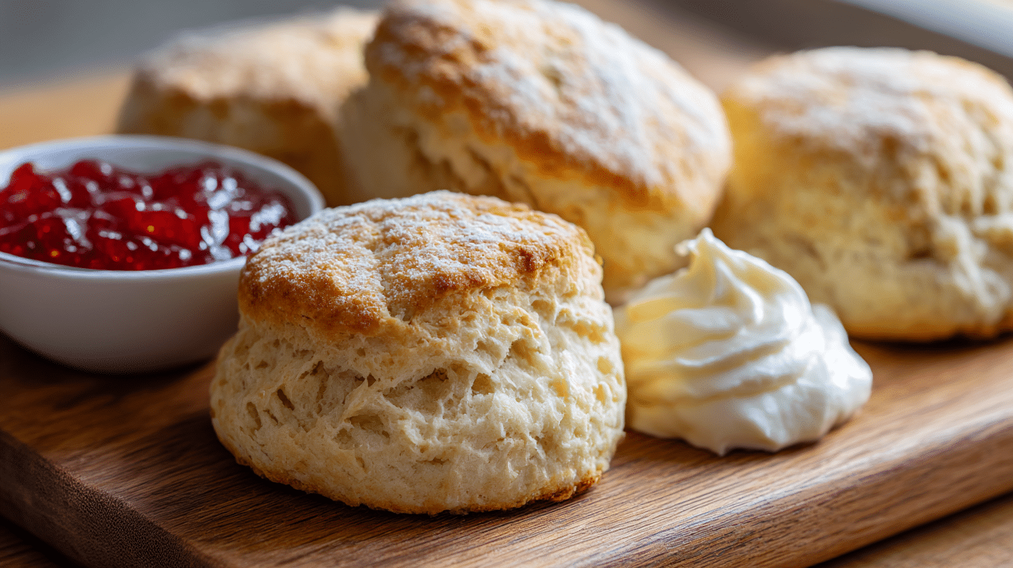 Anschnitt eines authentischen irischen Scones, gefüllt mit Marmelade und Sahne