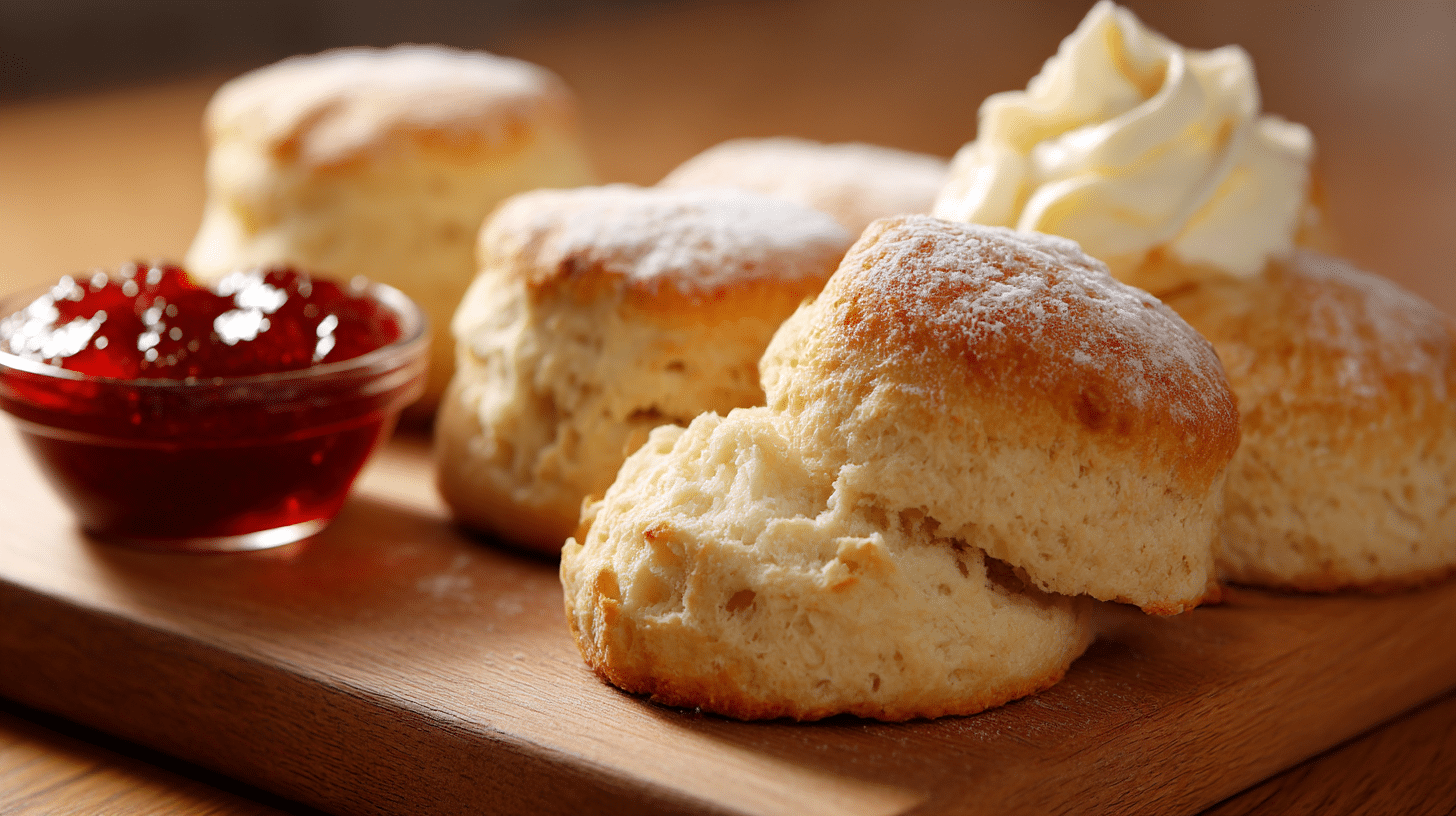 Nahaufnahme eines goldbraunen Scones mit einer leichten Kruste und fluffiger Textur