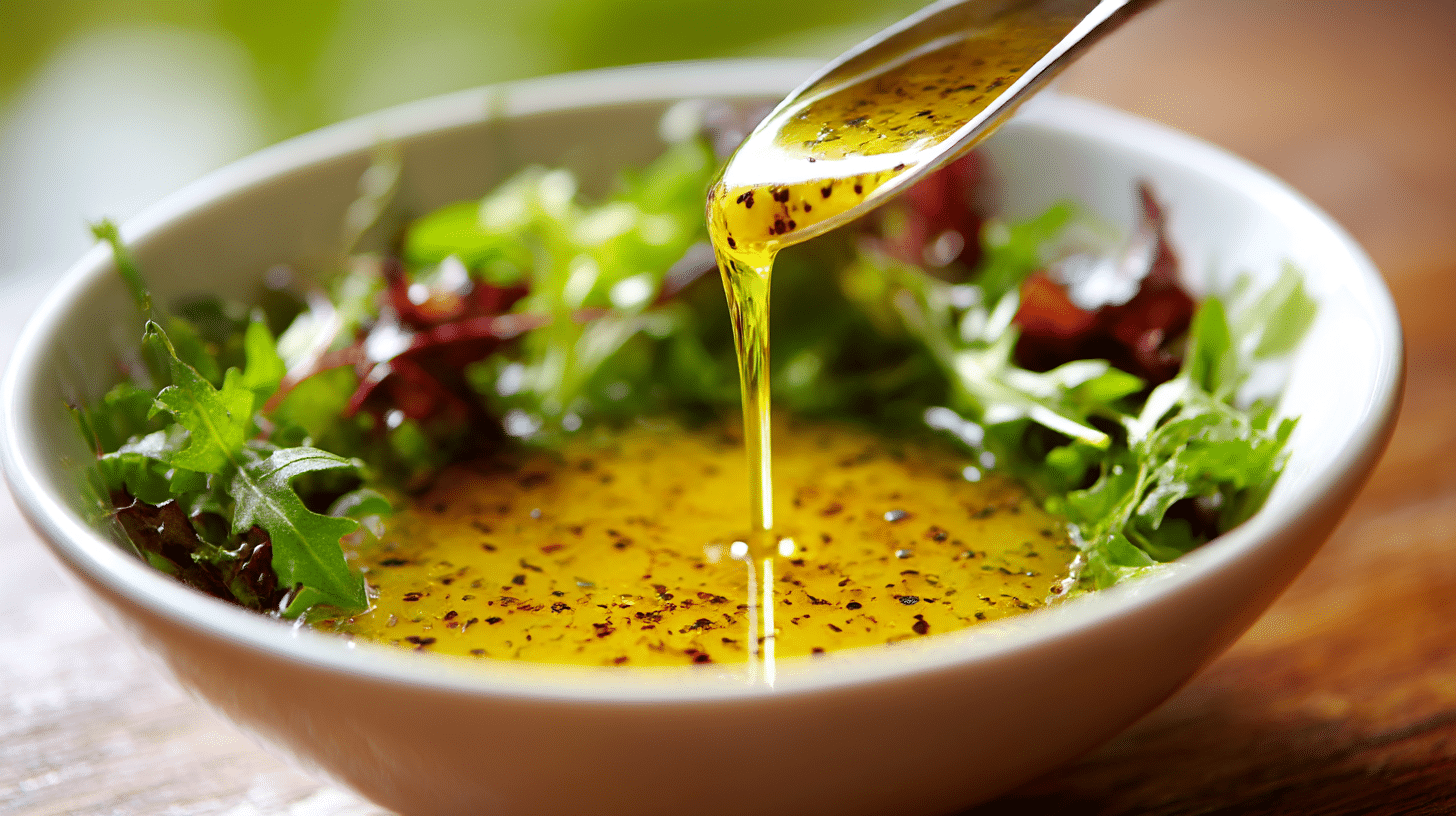 Zubereitung der authentischen italienischen Salatsauce mit Olivenöl und Balsamico