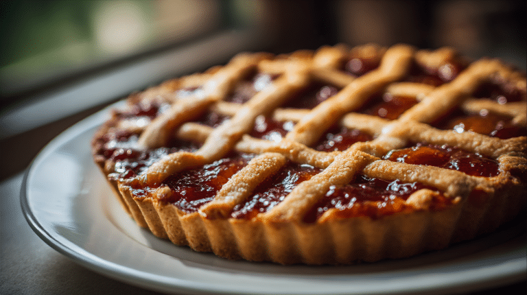 Crostata original italienisch in vollständiger Ansicht auf einem Teller