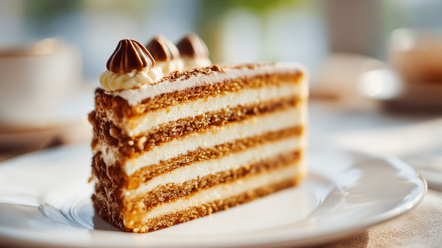 Servierte Stücke der Herrentorte Rezept Original auf elegantem Teller mit Kaffeetasse