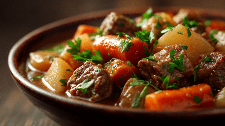Original Irish Stew als traditionelle Speise in tiefem Teller serviert