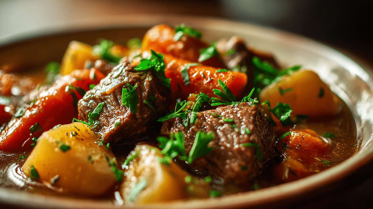 Nahaufnahme der frischen Zutaten für das originale Irish Stew in Schalen