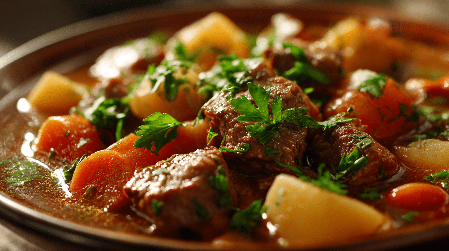 Serviervorschlag für originales Irish Stew in rustikalem Topf